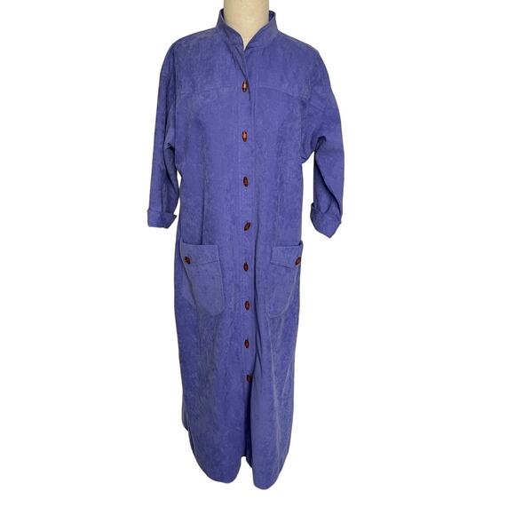 Vintage Anjac Jack Needleman Purple Midi Dress Wood Buttons - Picture 1 of 9